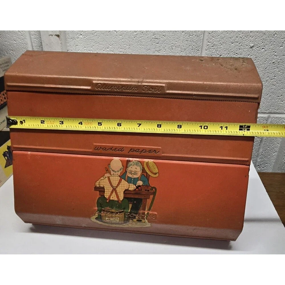 Vintage Red Metal Dispenser Paper Towel Wax Aluminum Foil Holder Wall Hanging